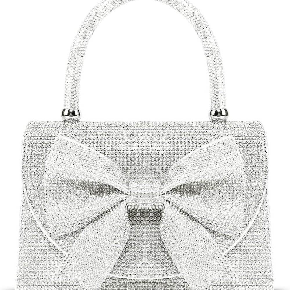 Elegant Small Tote Bag with Silver Bow & Rhinestones - Perfect for Parties